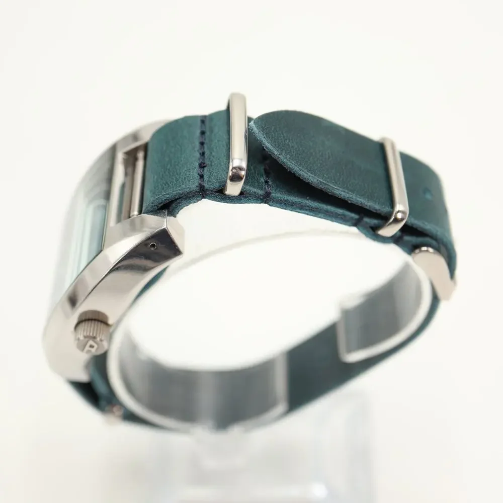 Diesel Men's Silver Tone Blue Sunburst Watch Blue Leather DZ1032 w New Battery